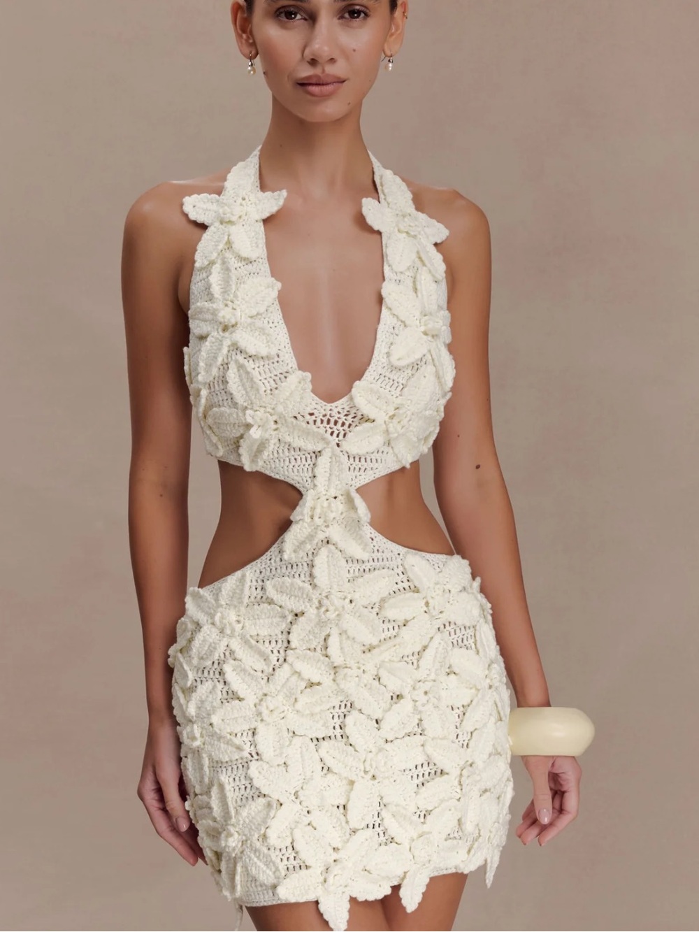 Meshki Ivory Crochet Mini Dress